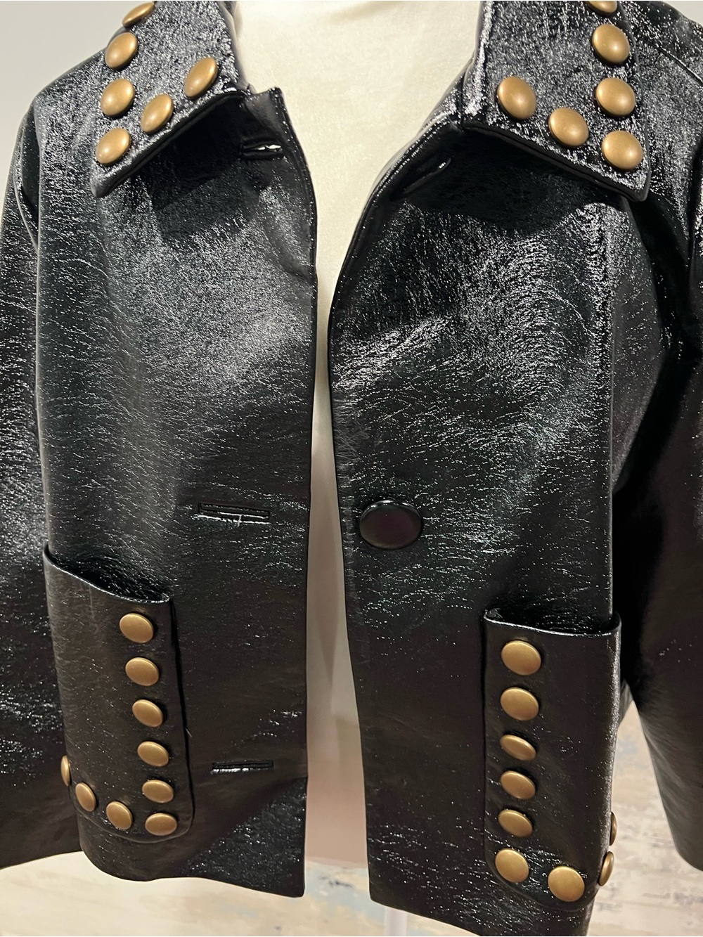 Cynthia Rowley Black Jacket with Gold Studs; size medium - Picture 4 of 8